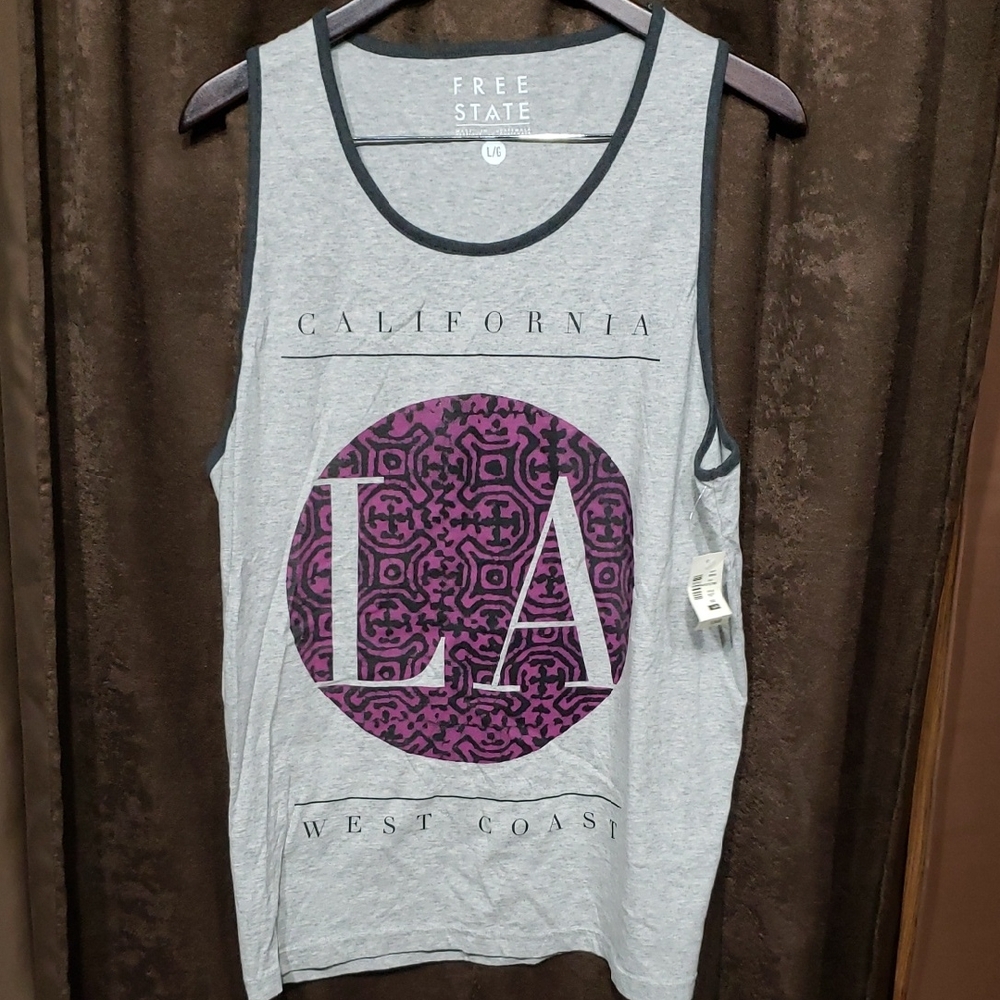 Free State Gray Tank With Purple LA Graphic Men's Top West Coast California Vibe